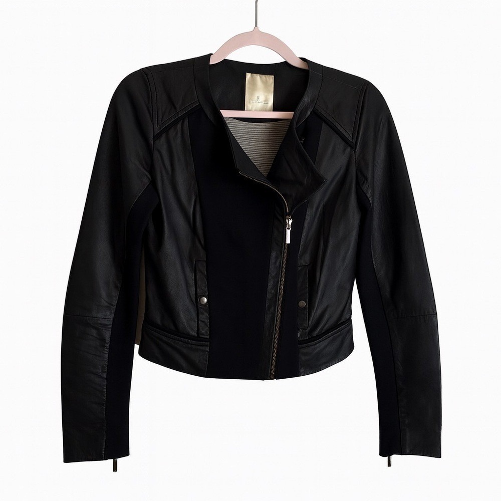 Elevenses Anthropologie Black Leather Moto Jacket Size 2 Cropped Indie Sleaze